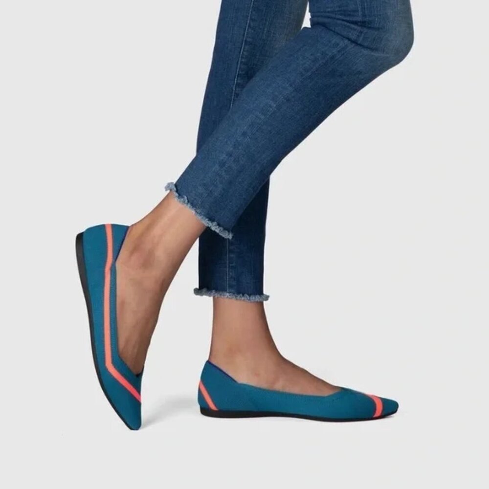 Rothy’s The Point Teal Neon Line Stripe - 6.5